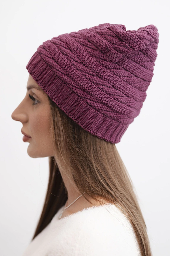 Women's winter hat with a classic ribbed weave K439 dark purple
