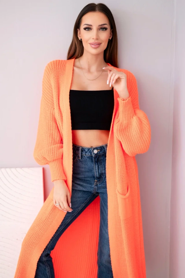 Long cardigan sweater neon orange
