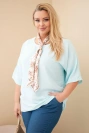 Women's viscose plus-size blouse with short sleeves and decorative neck scarf mint