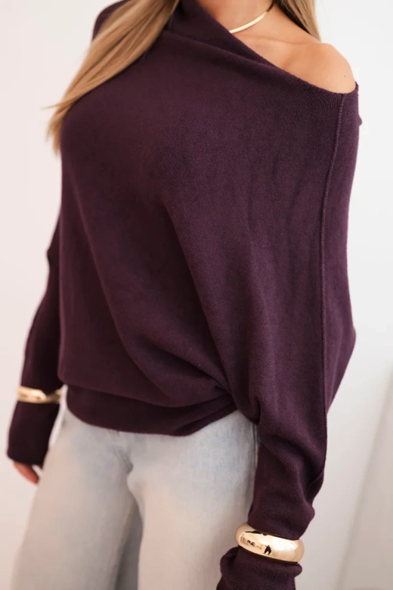 Women's asymmetrical batwing viscose sweater dark purple