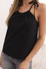 Women's cotton tank top with a neck tie black
