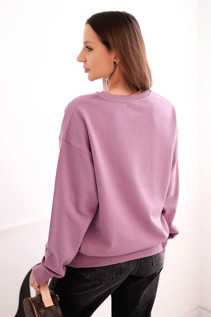 Women's basic looped cotton sweatshirt with a round neckline dark pink