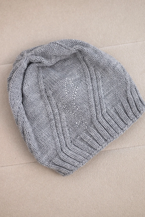 Women's wool winter hat with decorative crystals K399 black