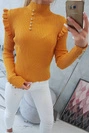 Passende Pullover-Bluse mit Knöpfen Senf