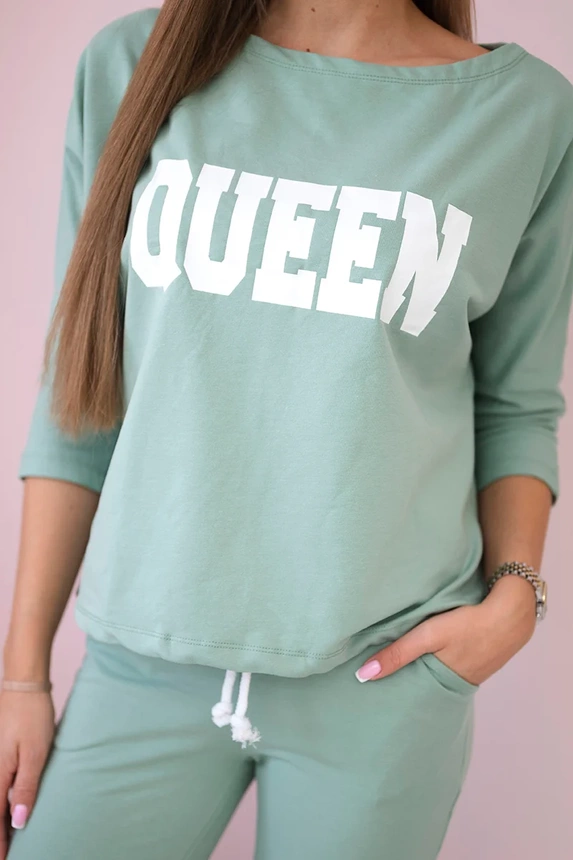 Set with Queen print dark mint