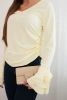 Women's ribbed blouse with a V-neck and frills on the sleeves yellow