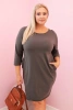 Dámské šaty Plus Size z bavlny s jednoduchým střihem a rukávem 3/4 khaki