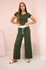 Ribbed set blouse + wide-leg trousers khaki