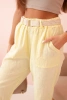 Women's linen cotton pants with a belt - yellow
