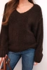 Women's sweater with a wool blend and a V-neck brown