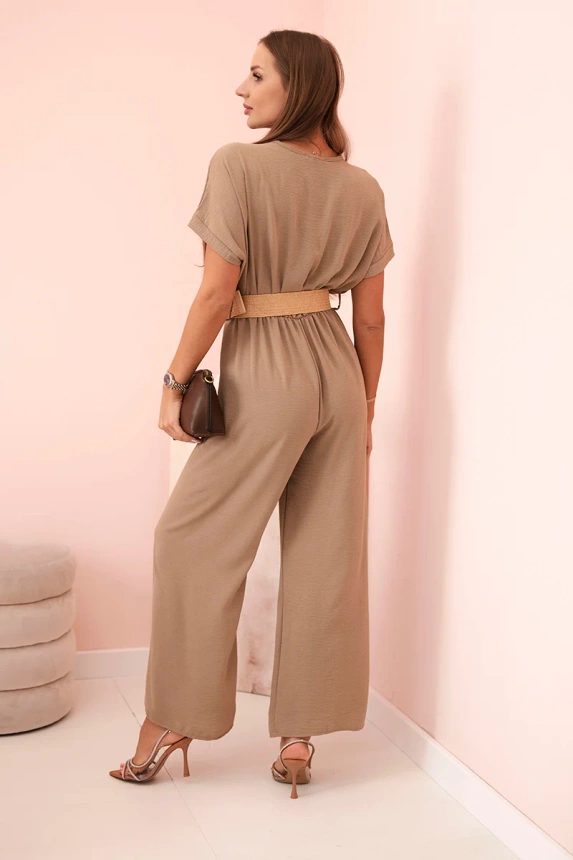 Overalls with a decorative belt at the waist cappuccino