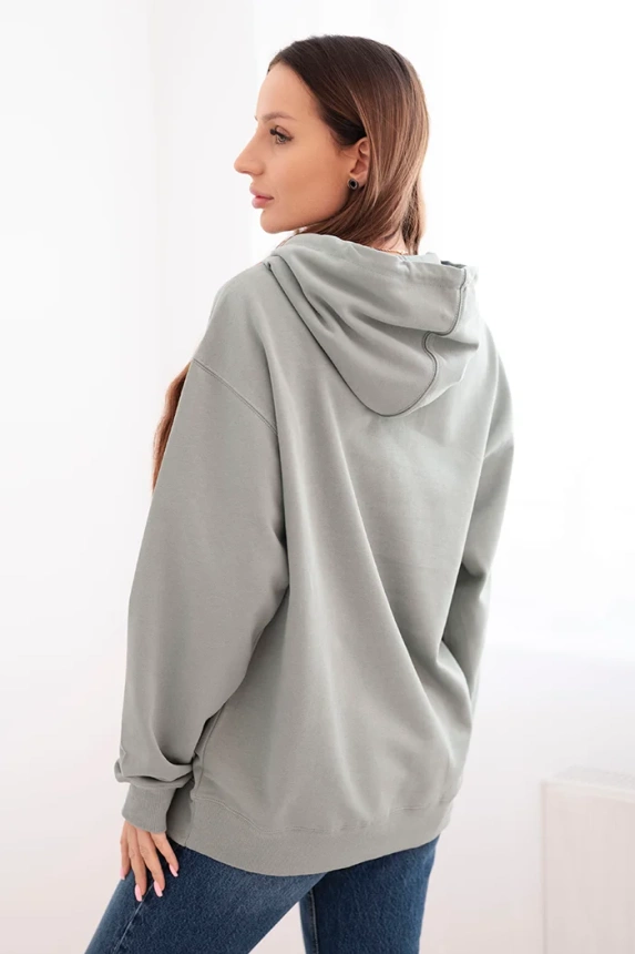 Women's looped cotton hoodie with kangaroo pocket dark mint