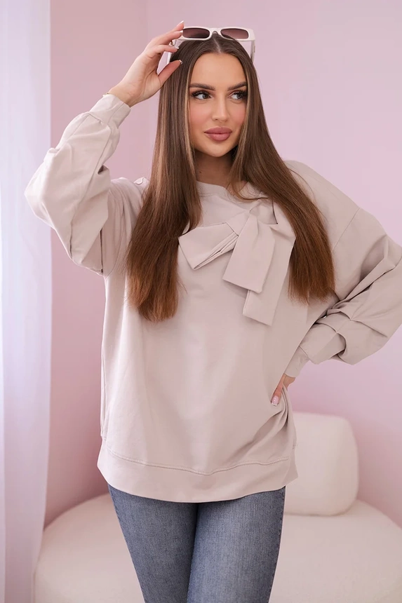 Baumwollbluse mit Schleife beige