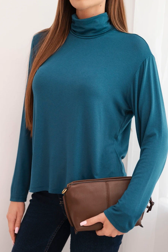 Women's viscose blouse with a turtleneck and long sleeves sea green