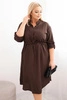 Sukienka damska z wiskozy Plus Size z guzikami i wiązaniem w talii brązowa
