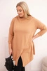 Women's Plus Size Cotton Asymmetric Blouse with Rolled Sleeves light camel