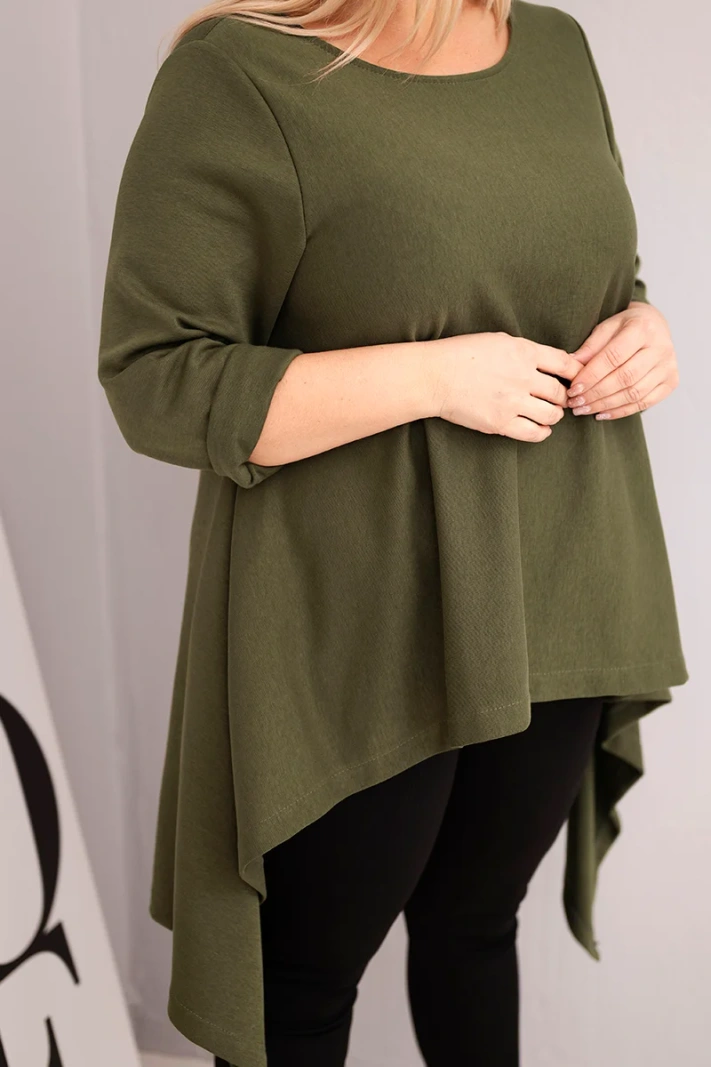 Dámska tunika Plus Size bavlnená s asymetrickým strihom khaki