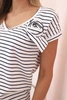 Women's cotton striped blouse with V-neck navy + white