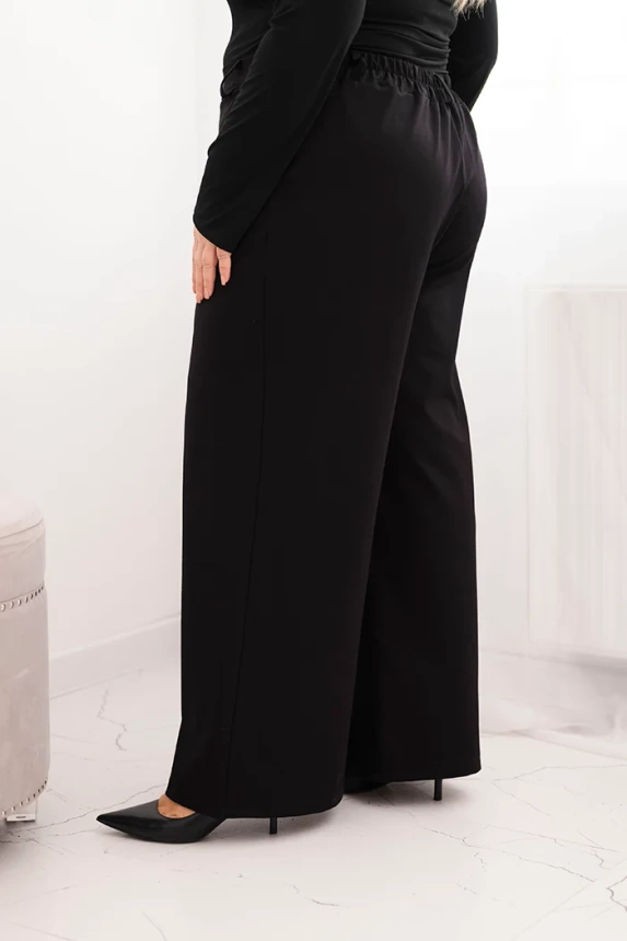 Plus Size women's pants with wide leg and belt chocolate