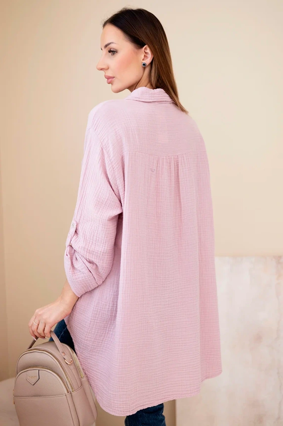 Bavlnená mušelínová košeľa Plus Size tmavá púdrová ružová