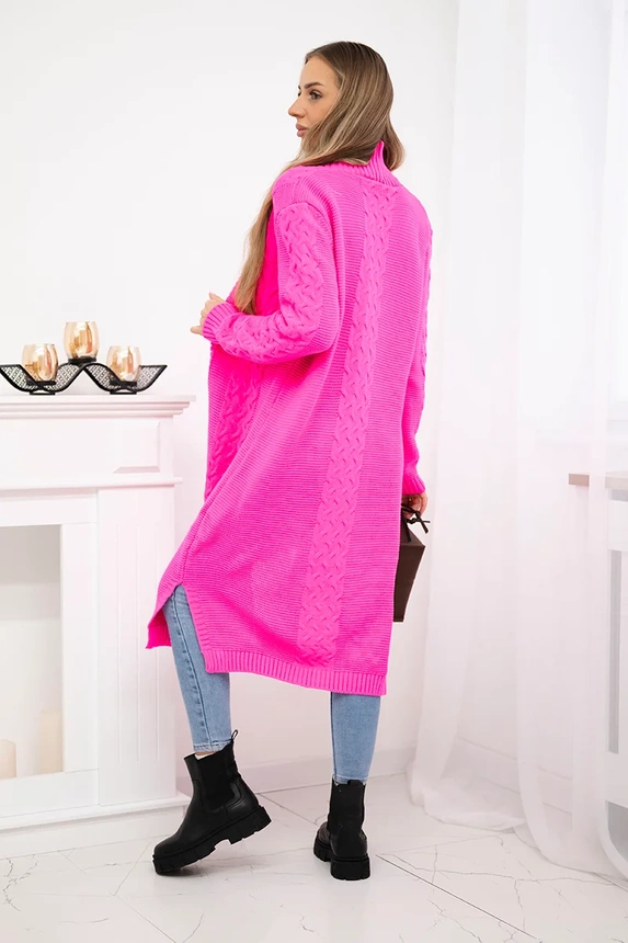 Svetr Cardigan kostkovaná vazba růžová neonová