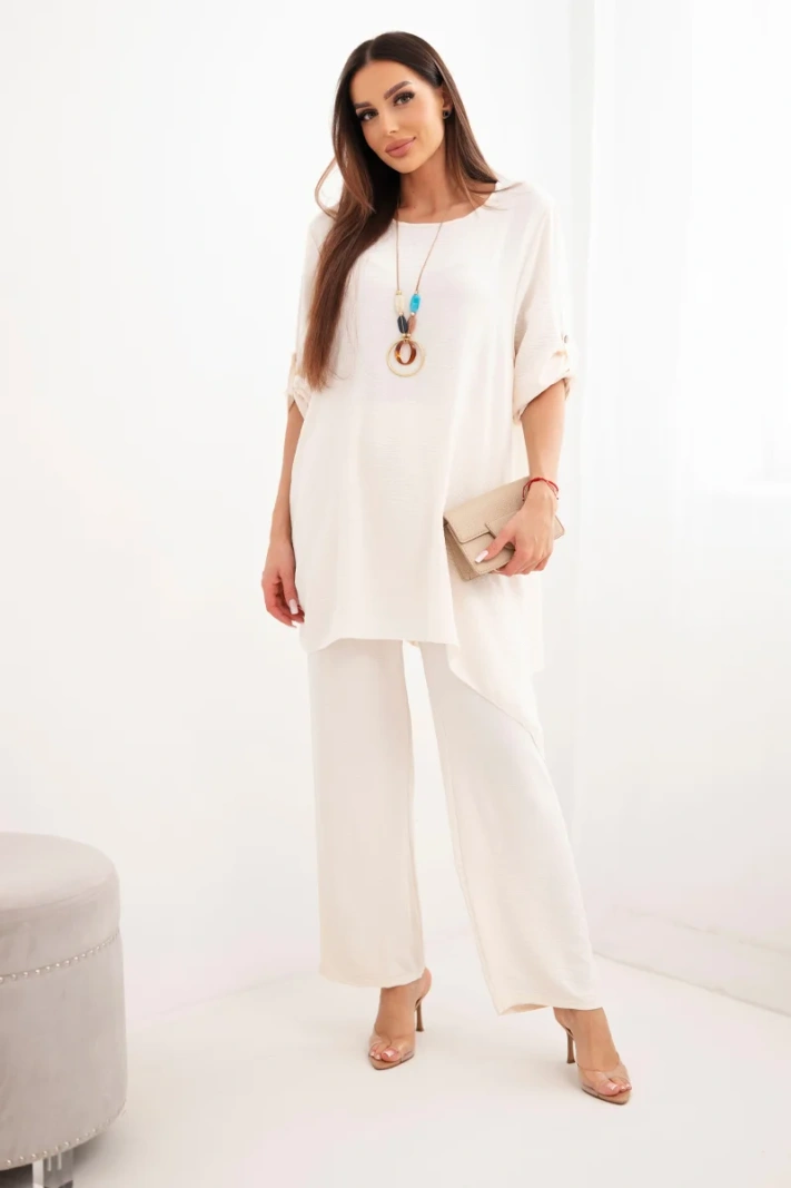 Set Bluse + Hose mit Anhänger hellbeige
