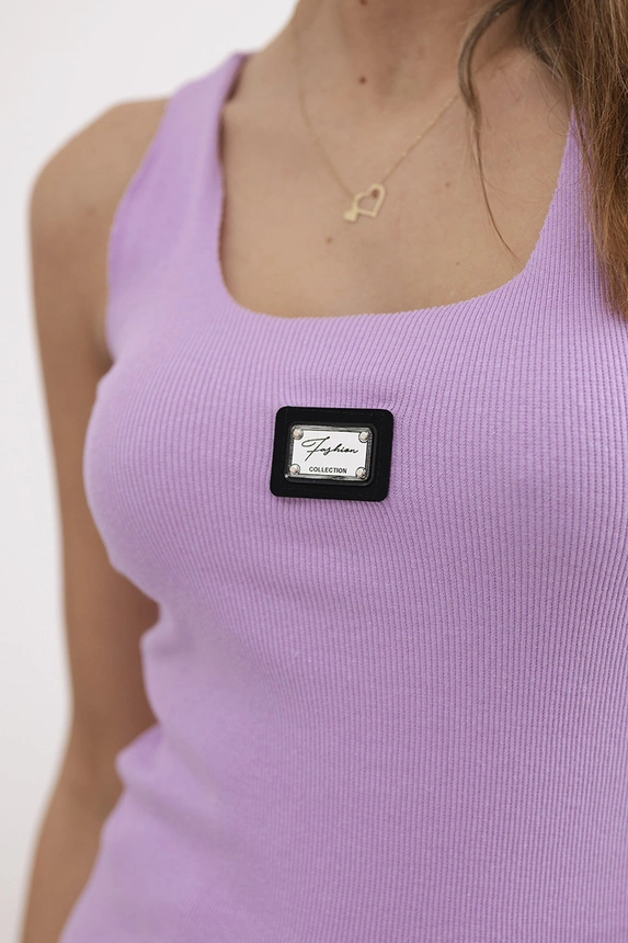 Gerippte Bluse mit Bling lila