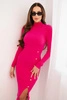 Damenkleid gerippt mit Kragen und dekorativen Knöpfen rosa