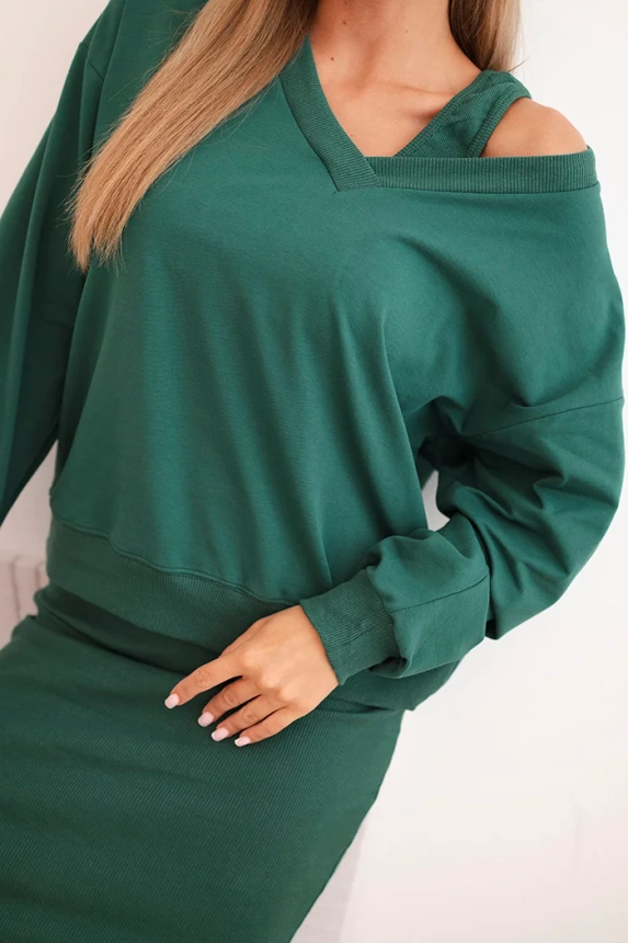 Set blouse + ribbed dress dark green
