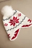 Women's winter wool hat with snowflake motif and pom-pom K450 white + red