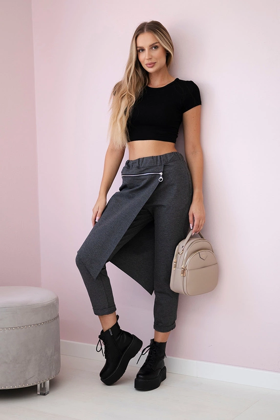 Punto Milano Winter trousers with a decorative zipper Graphite