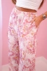 Women's wide-leg trousers with floral print pink