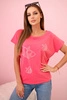 Women's short-sleeve blouse with rhinestones pink