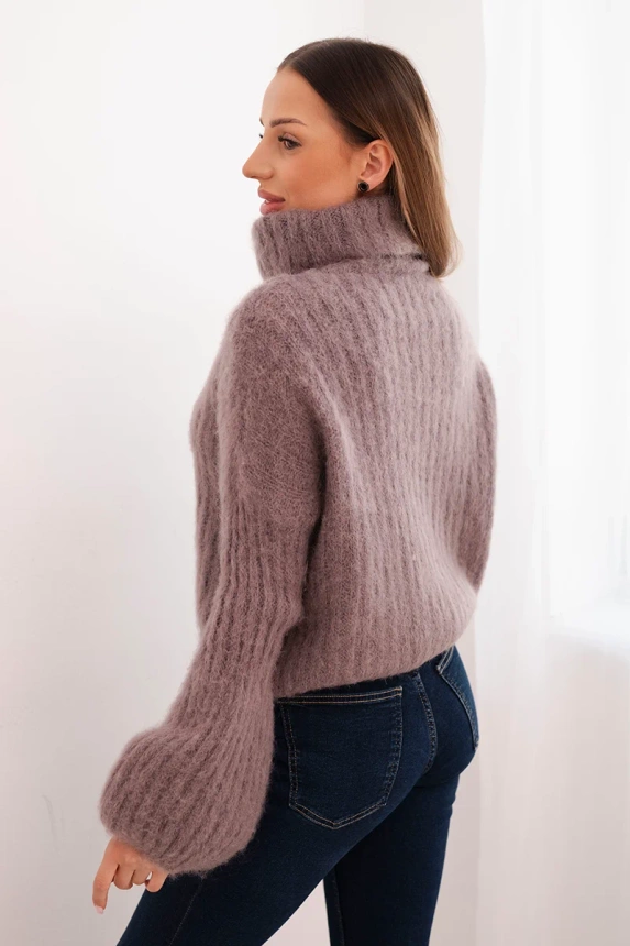 Damenpullover aus Mohair mit Puffärmeln und Rollkragen fango