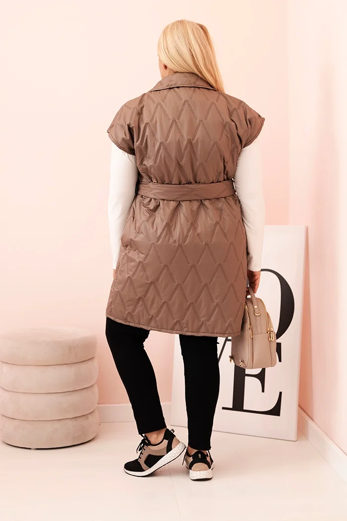 Dámská vesta Plus Size prošívaná s páskem a límcem fango