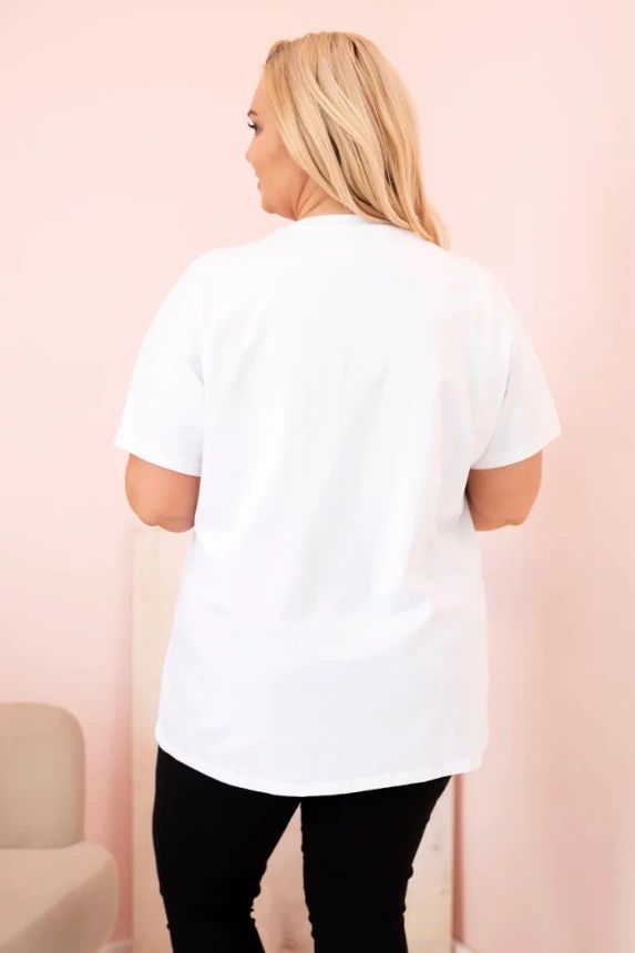 Moteriška medvilninė Plus Size palaidinė su žvyneliais balta + tamsiai mėlyna