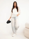 Women's sweater made of 70% kid mohair openwork with short sleeves ecru