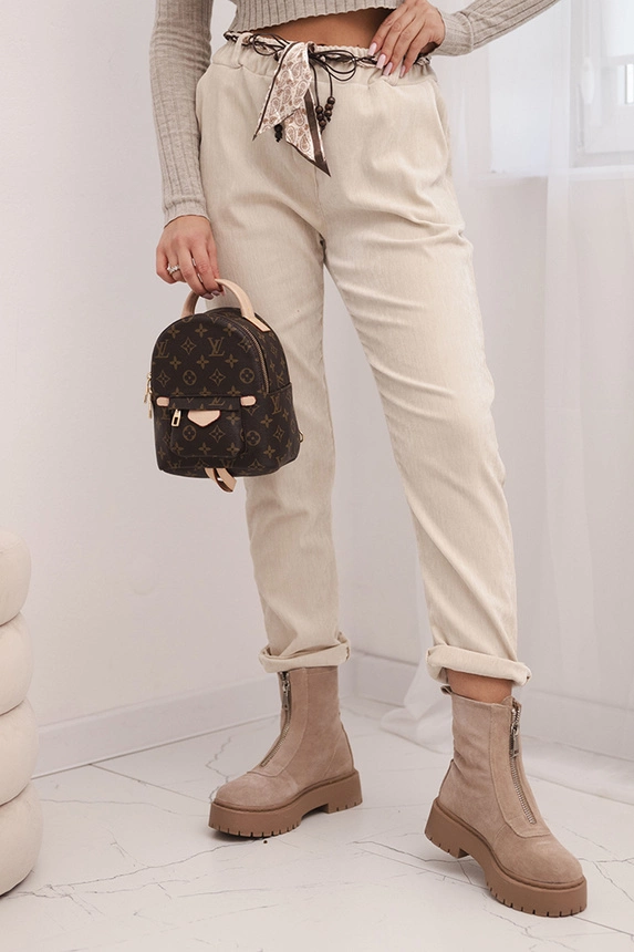 Moteriškos vizoninės kelnės su šalikiniu diržu beige