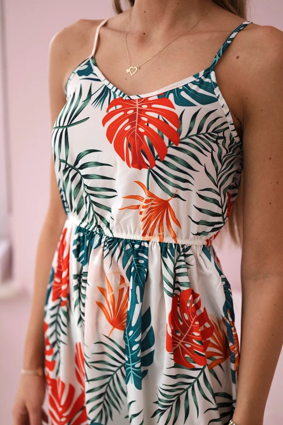 Kleid mit Blättermotiv ecru