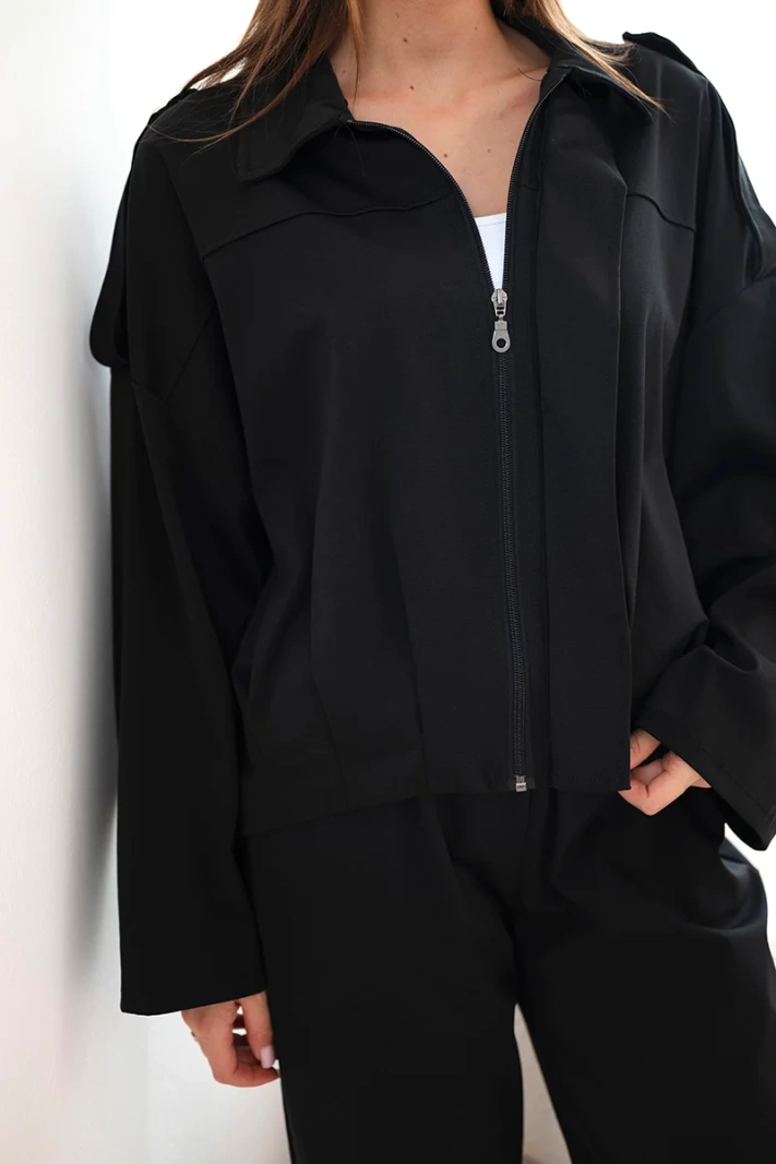Damen-Baumwollset mit kurzem Sweatshirt und Hose schwarz