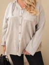 Damen Baumwoll Sweatshirt Plus Size mit Kapuze und Knöpfen beige
