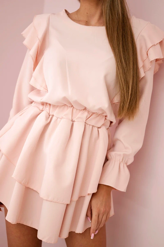 Kleid mit vertikalen Rüschen helles Puderrosa