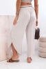Women's viscose trousers with leg slit dark beige