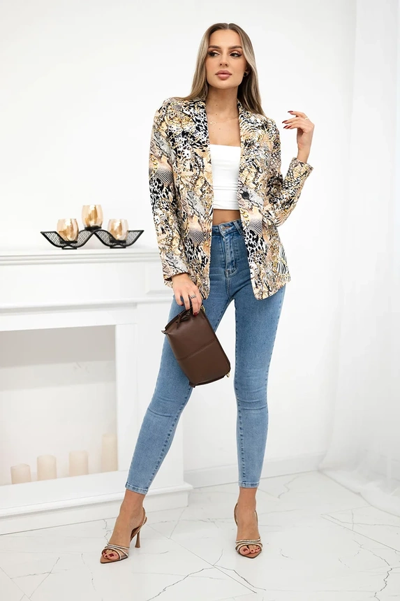 Printed cotton jacket with a button beige