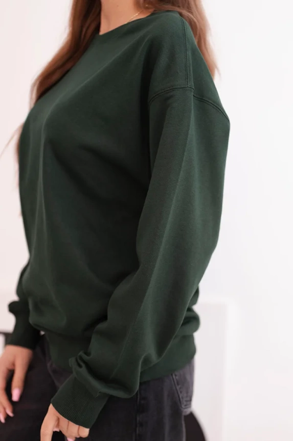 Bluza damska pętelkowa bawełniana basic z okrągłym dekoltem ciemno zielona