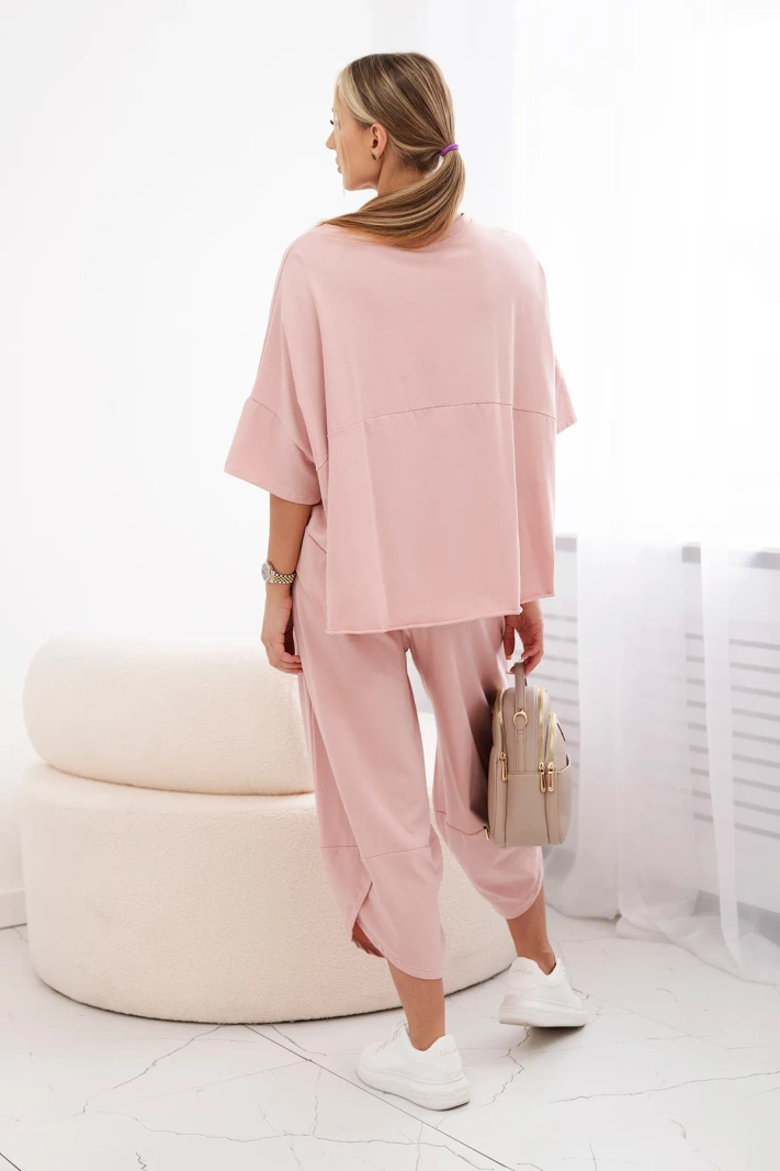 Baumwollset Bluse + Hose dunkles Puderrosa