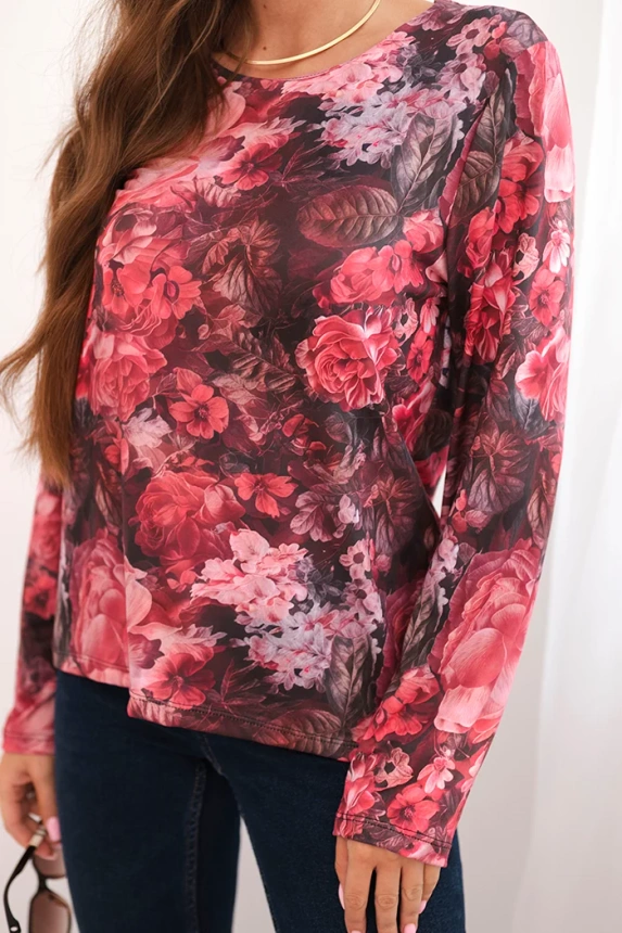 Women's viscose blouse with long sleeves in floral pattern black