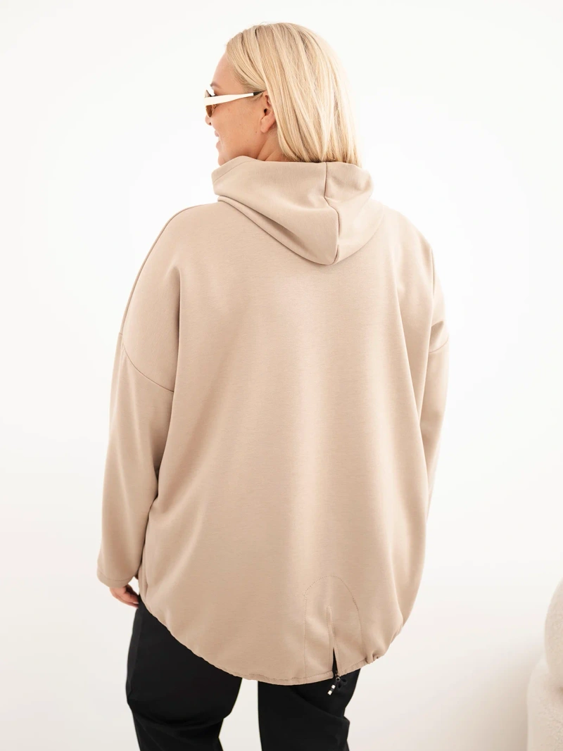 Damen Plus Size Viskose Kapuzenpullover mit Kängurutasche camel