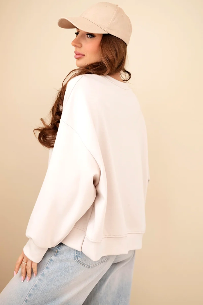 Women's butter yellow sweatshirt with embroidery loose fit beige