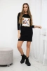 Dress with graphics 3D and decorative pom pom black